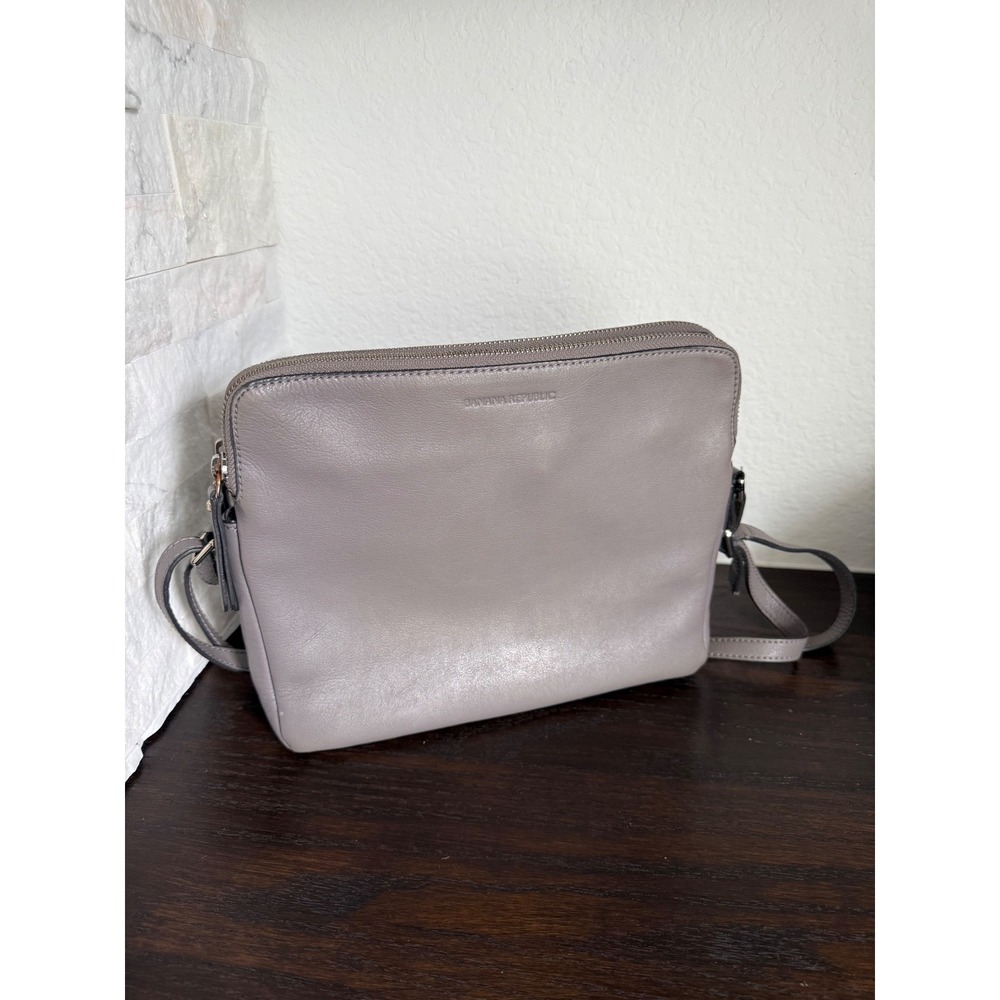 Banana Republic Taupe Grey Leather Triple Compartment Crossbody Bag
